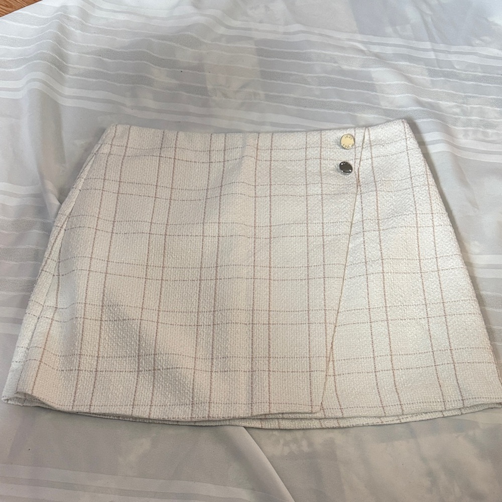 DKNY White Plaid Mini Skirt